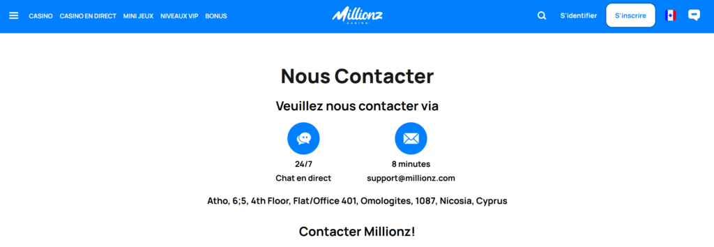 contact millionz casino