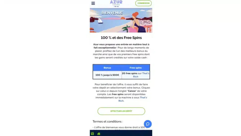Azur Casino bonus de bienvneue