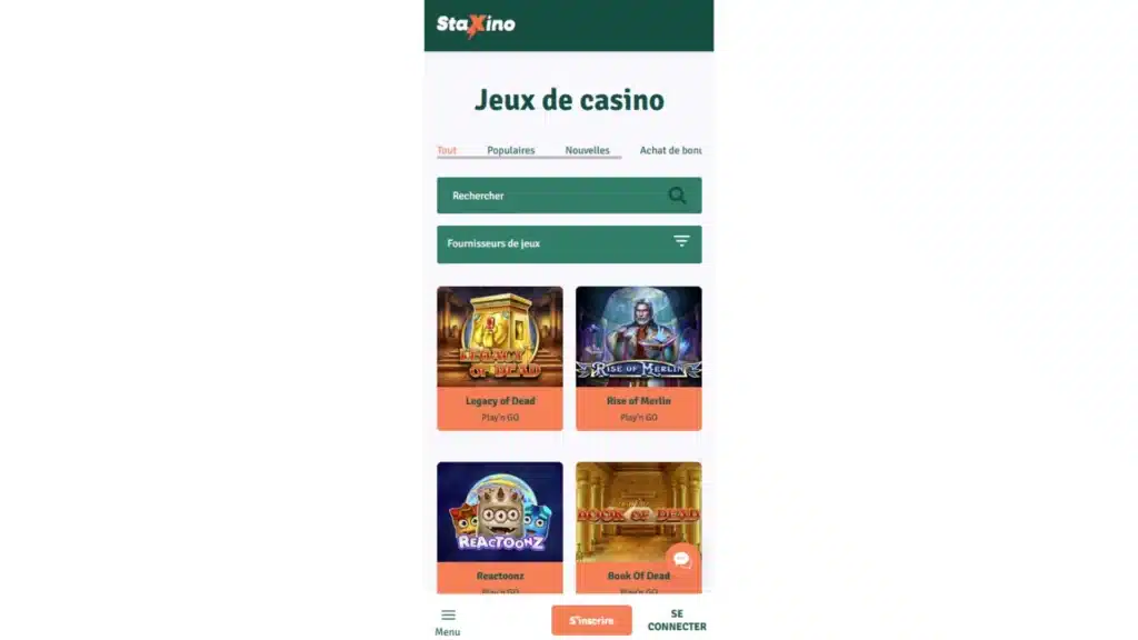 Staxino jeux de casino