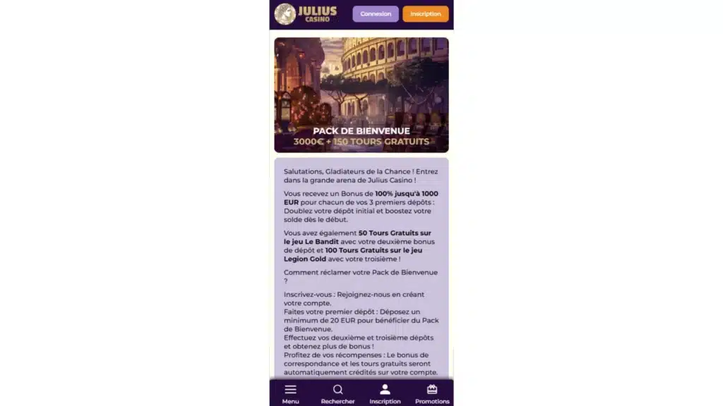 Julius Casino bonus de bienvenue