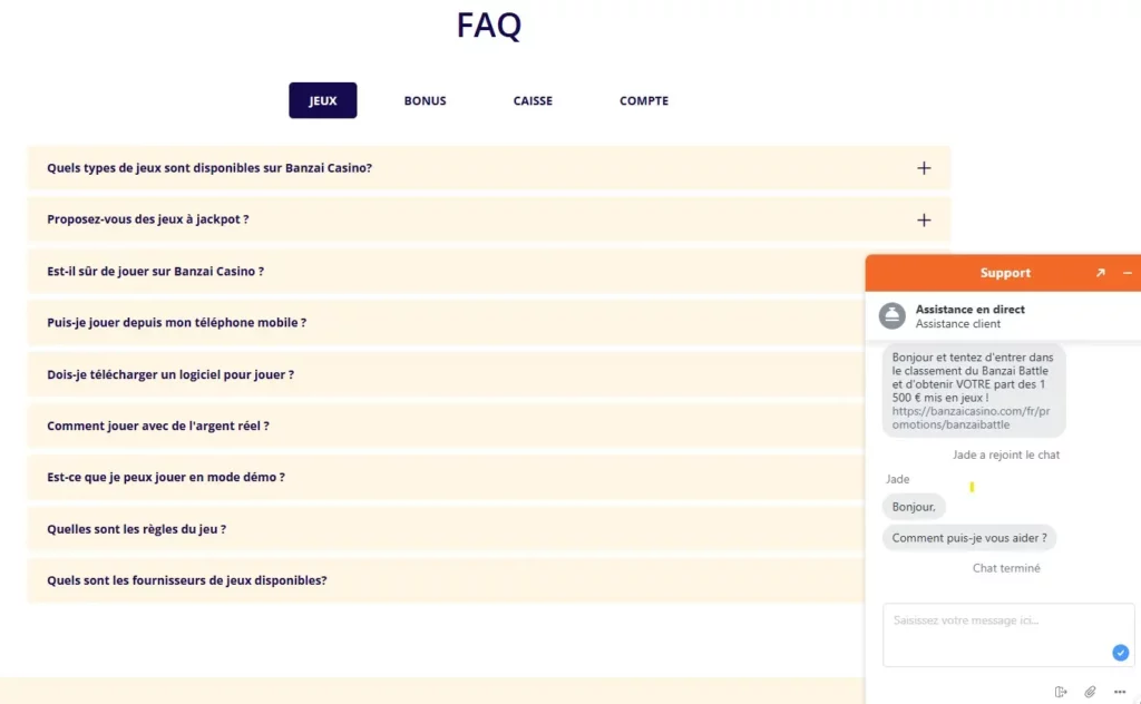 Échange avec le service client Banzai 